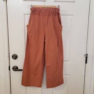 Kourt brown/Orange linen cotton high rise crop paper bag waist pants sz …